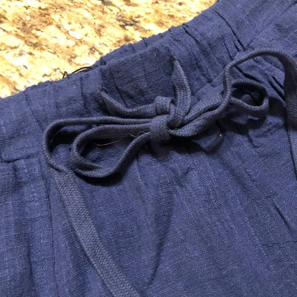 GiGiO Navy Crinkled woven frayed raw edge shorts with elastic tie waist  5194 - Picture 5 of 7